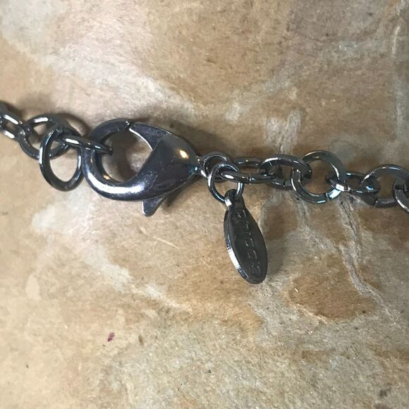 Chicos Necklace Black Chain 2.5" Yellow Stone Pendant Surrounded by Crystals - Picture 3 of 3